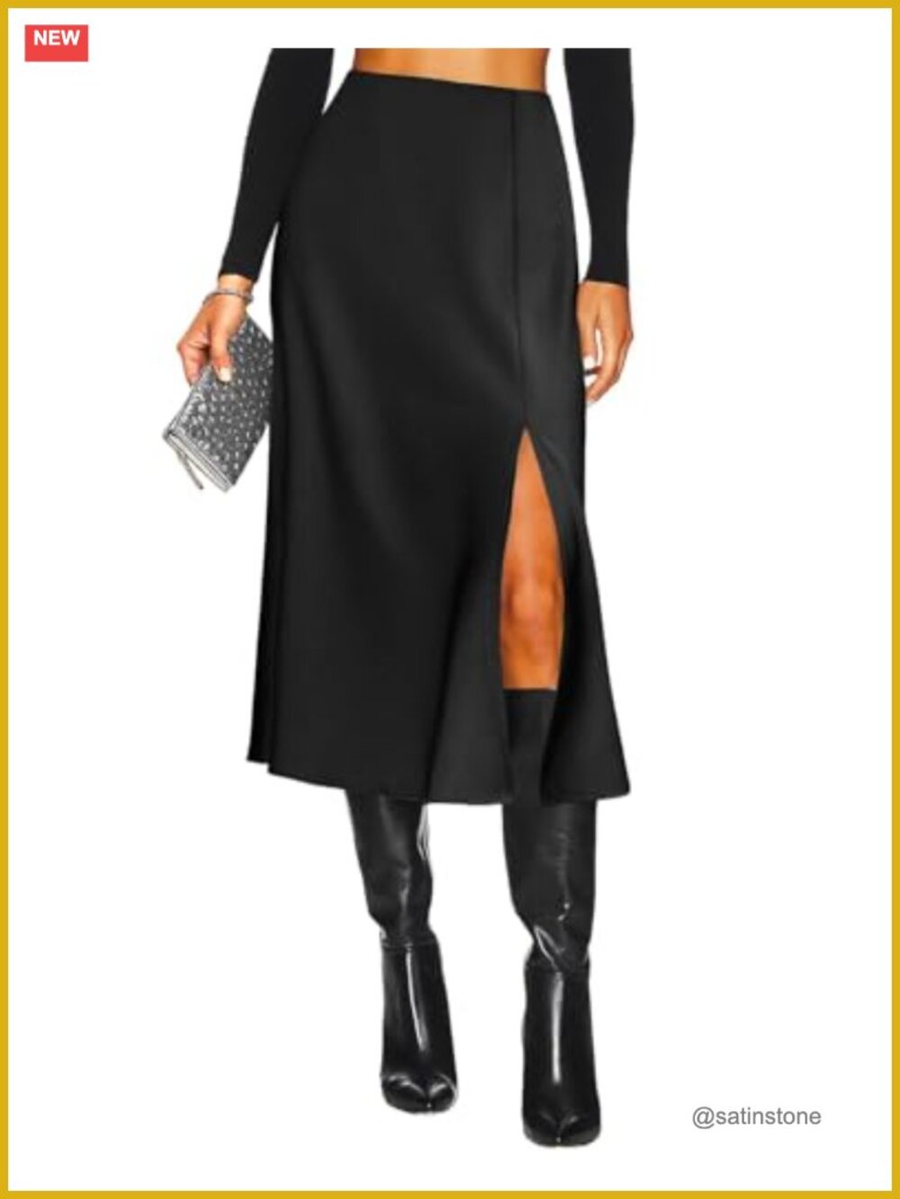 Women's Satin Midi Skirt High Waisted A-Line Slit